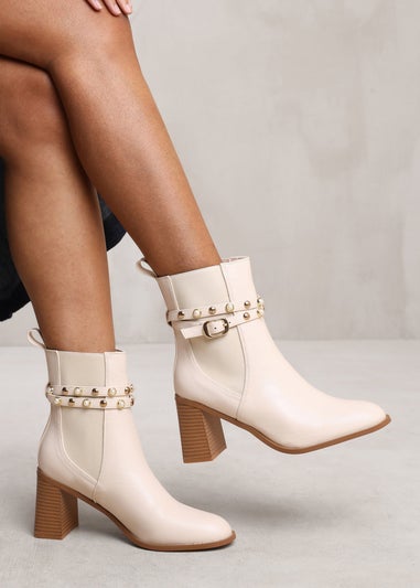 Where's That From Cream Jayla Pearl Stud Detailing Ankle Boots