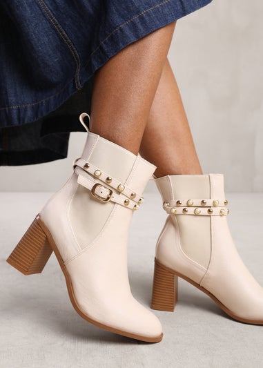 Where's That From Cream Jayla Pearl Stud Detailing Ankle Boots