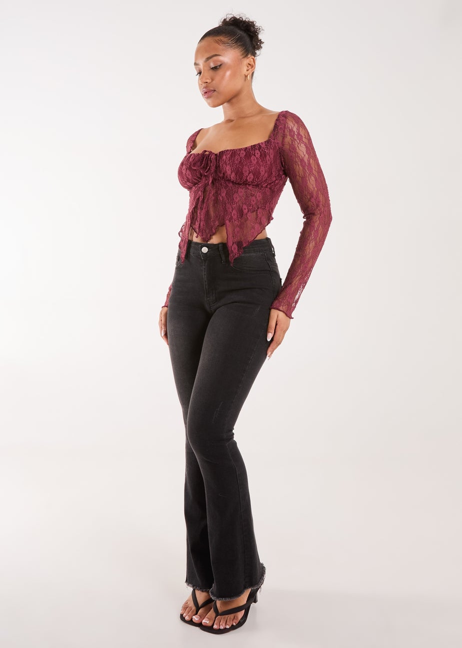 Pink Vanilla Red Long Sleeve Lace Butterfly Top