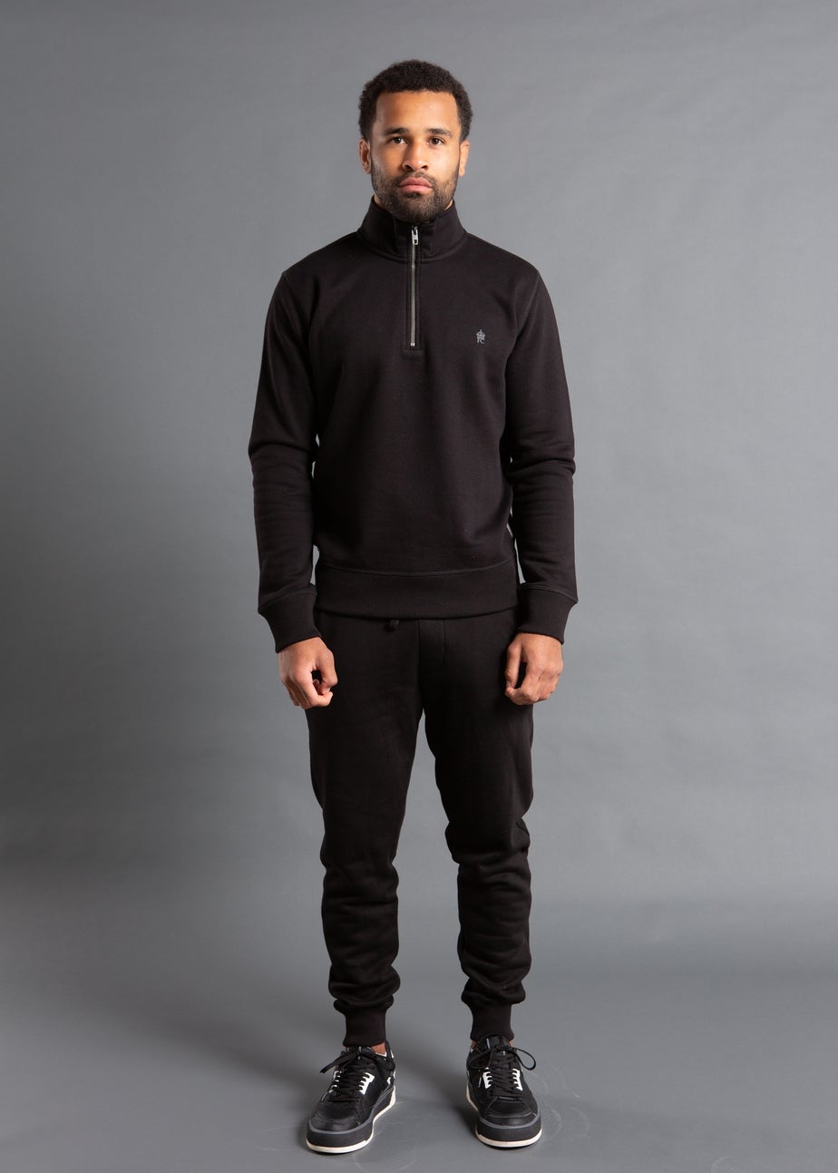 French Connection Black Cotton Blend Half-Zip Jumper