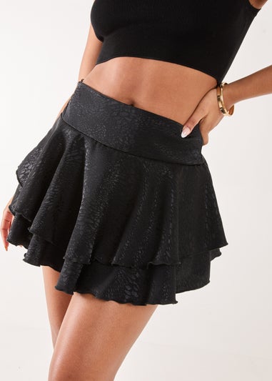 Pink Vanilla Black Animal Jacquard Ruffle Skort