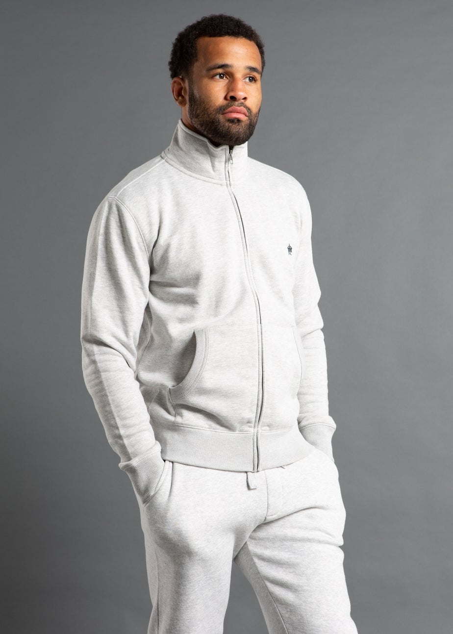 French Connection Light Grey Cotton Blend Funnel Neck Zip Jumper