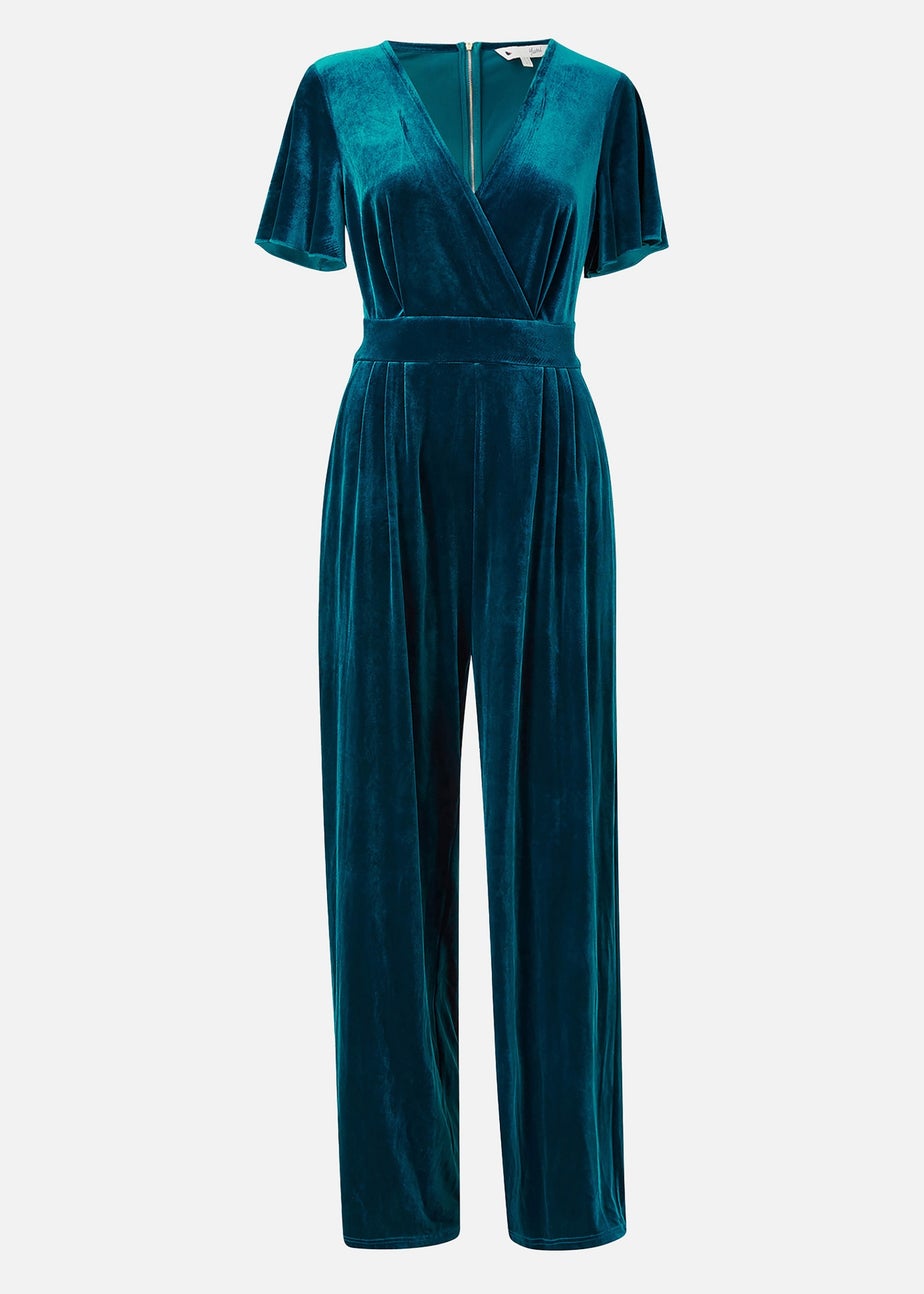 Yumi Teal Jumpsuit With Angel Sleeves