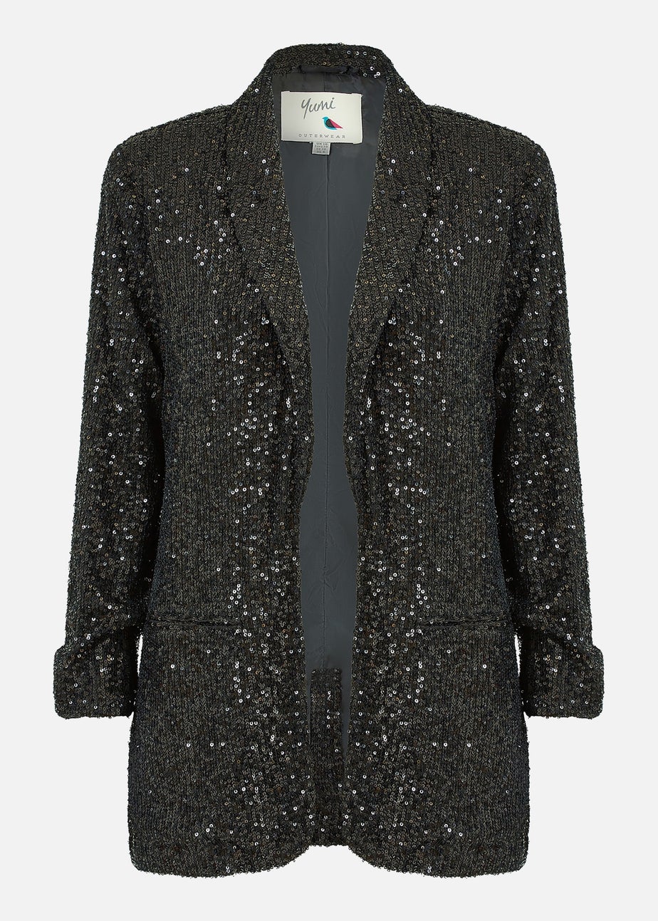 Yumi Black Sequin Blazer With Pockets