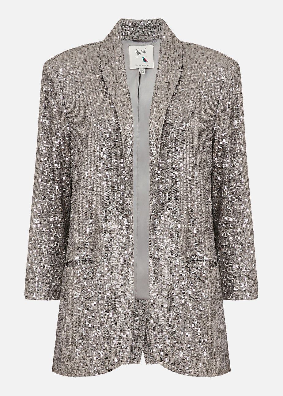 Yumi Silver Sequin Blazer With Pockets