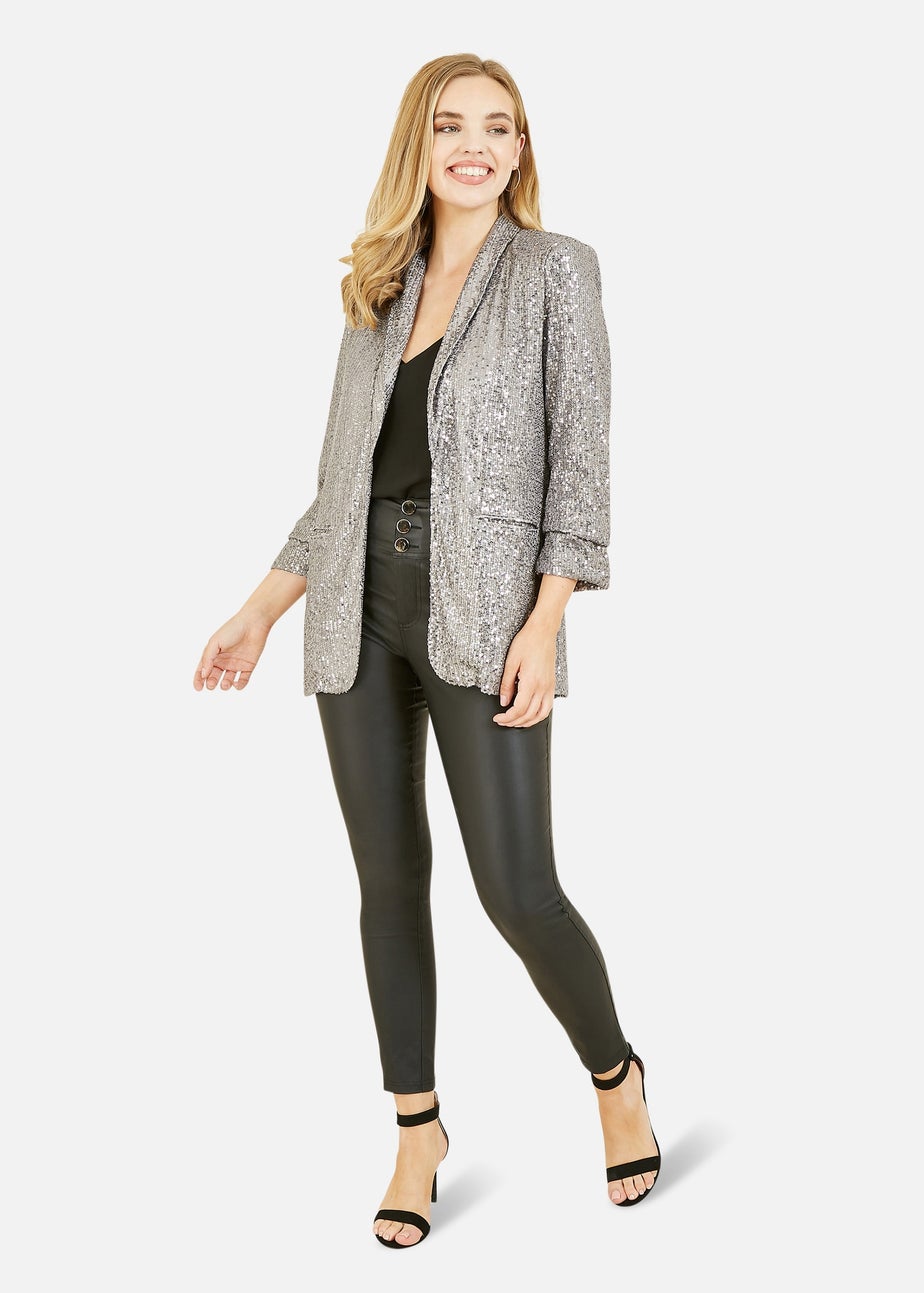 Yumi Silver Sequin Blazer With Pockets