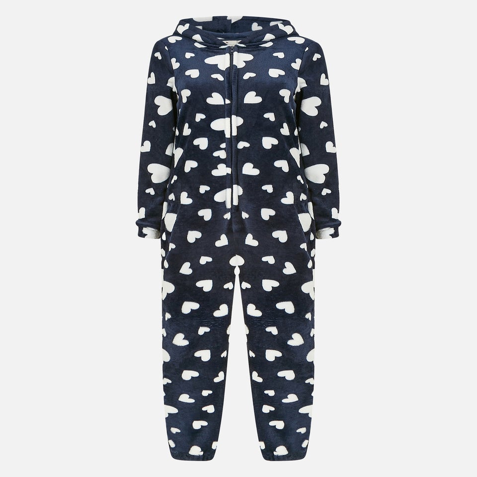 Yumi Navy Heart Super Soft Onesie With Pockets
