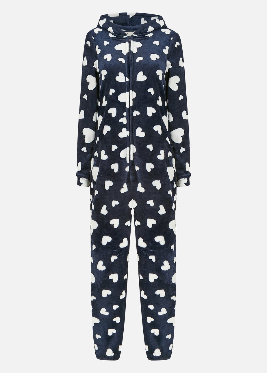 Yumi Navy Heart Super Soft Onesie With Pockets