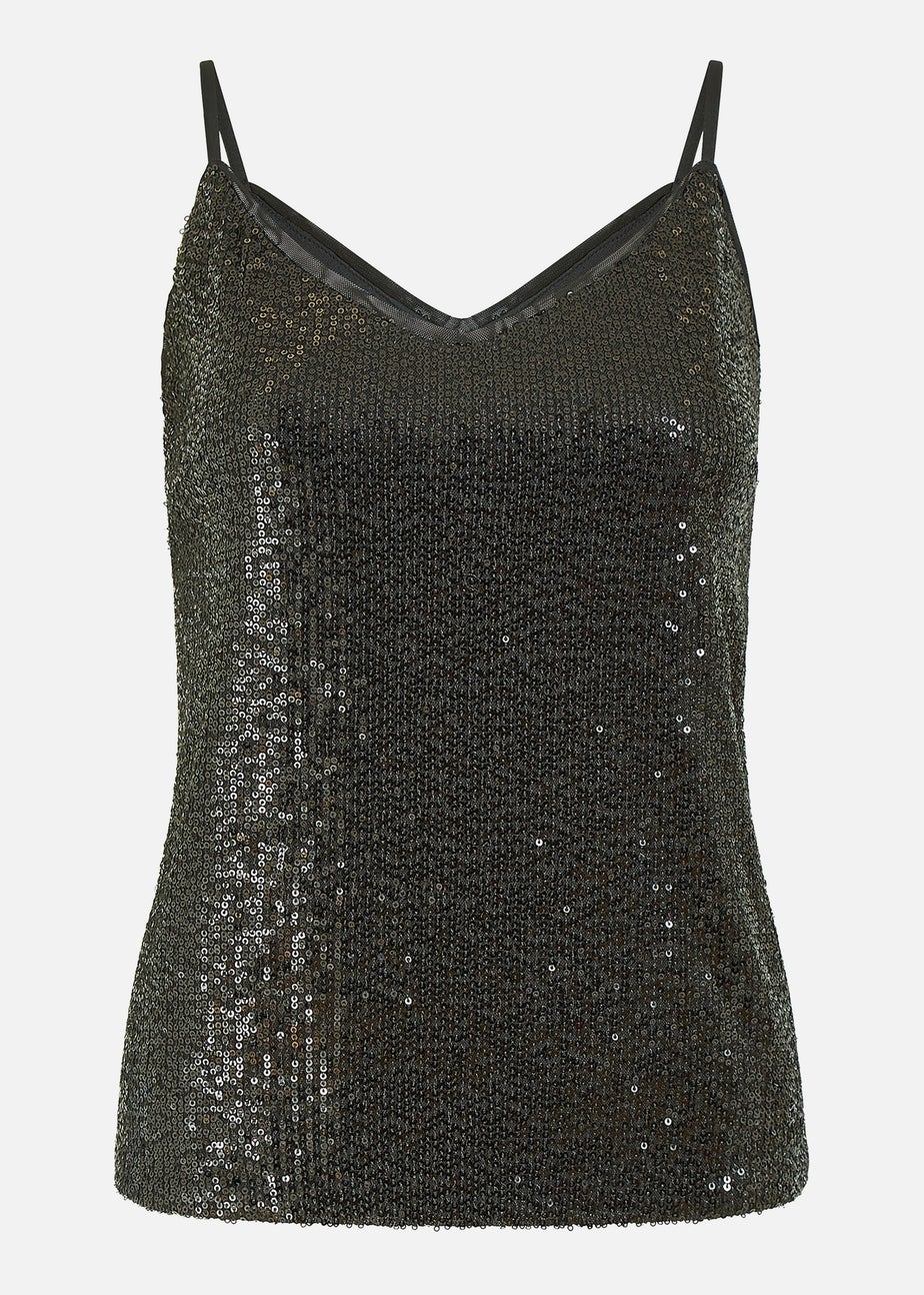 Yumi Black Sequin Vest Top
