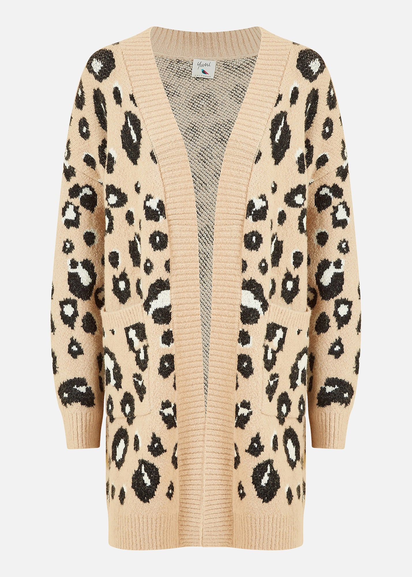 AMERI /ANIMAL SHAGGY KNIT CARDIGAN Yumi Beige Animal Print