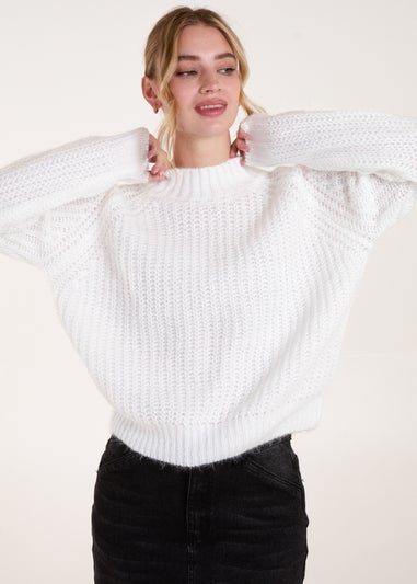 Blue Vanilla Ivory Cable Knit High Neck Jumper