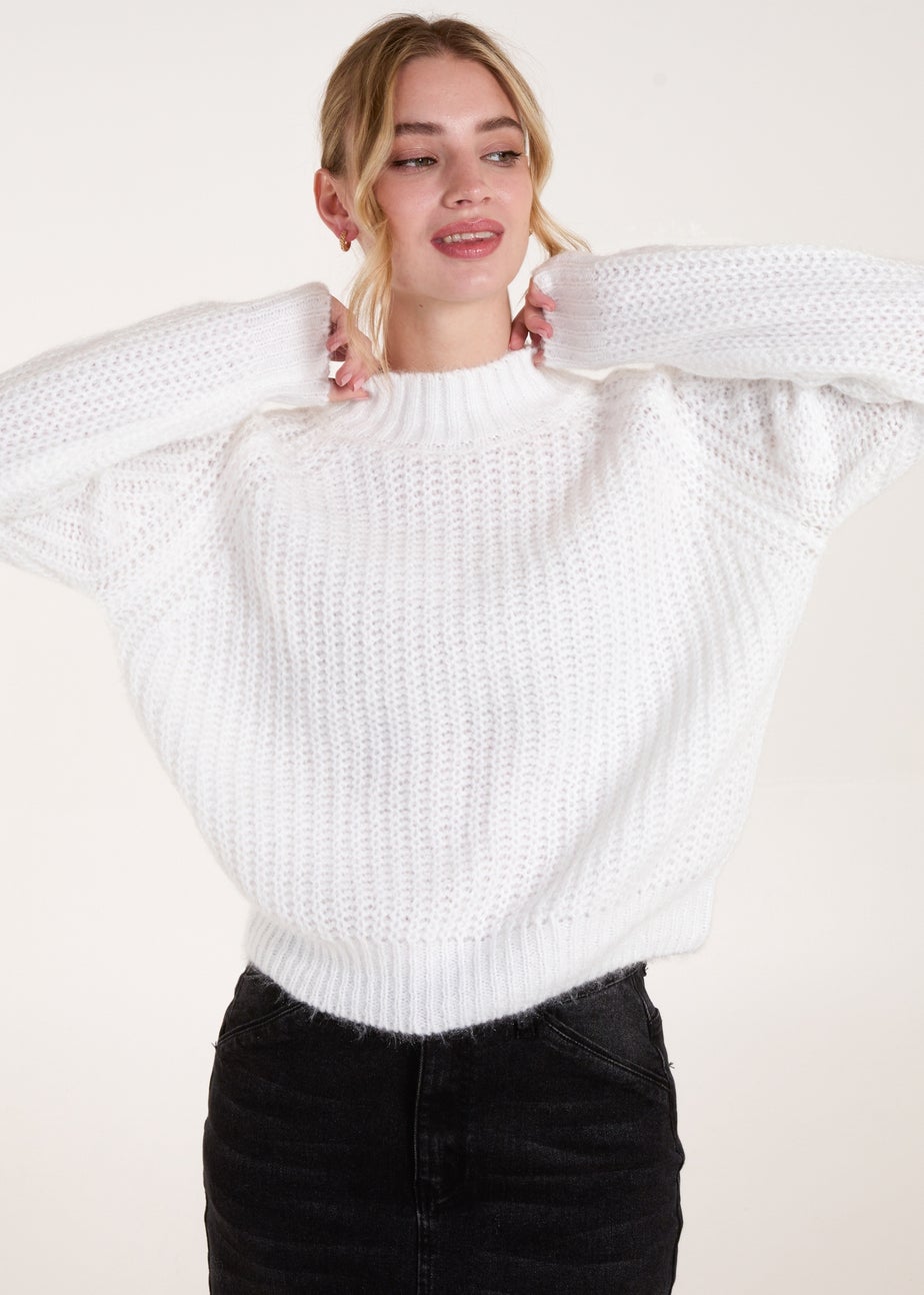Blue Vanilla Ivory Cable Knit High Neck Jumper