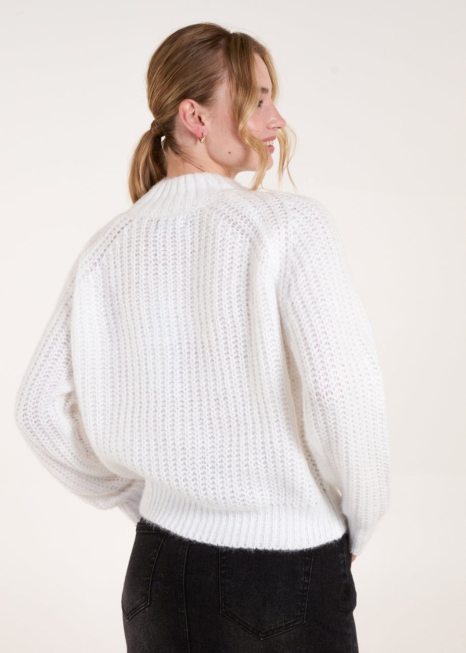 Blue Vanilla Ivory Cable Knit High Neck Jumper