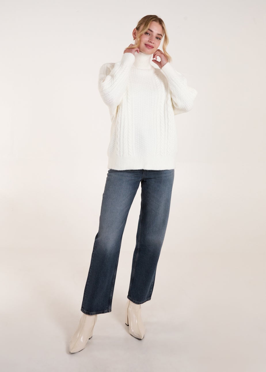 Blue Vanilla Ivory High Neck Cable Knit Jumper