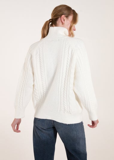 Blue Vanilla Ivory High Neck Cable Knit Jumper