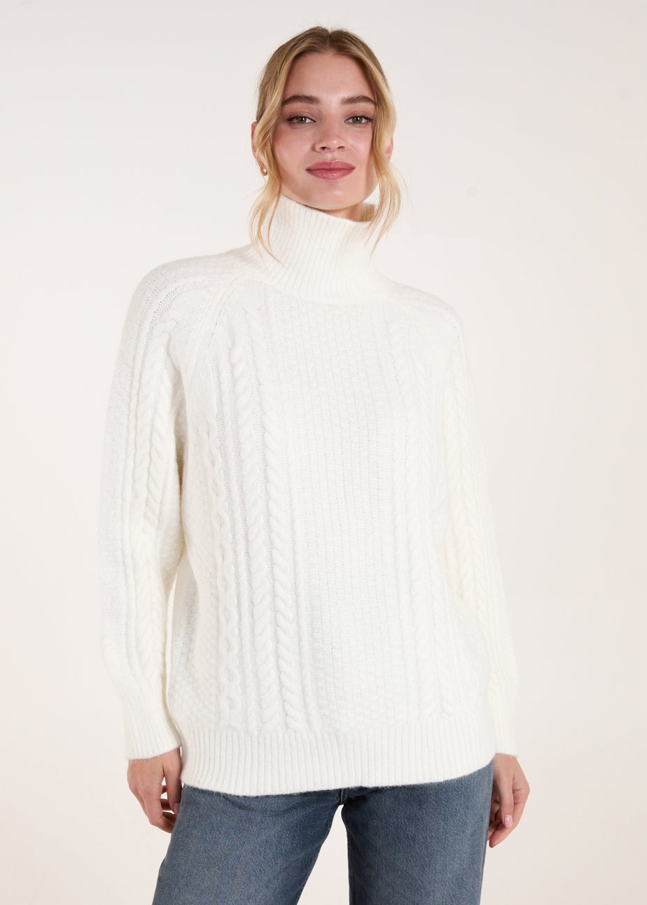 Blue Vanilla Ivory High Neck Cable Knit Jumper