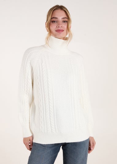 Blue Vanilla Ivory High Neck Cable Knit Jumper