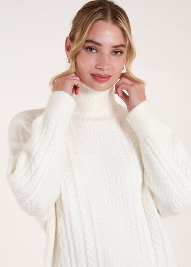 Blue Vanilla Ivory High Neck Cable Knit Jumper