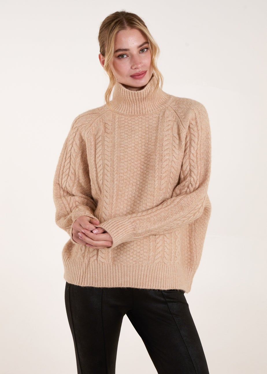 Blue Vanilla Stone High Neck Cable Knit Jumper