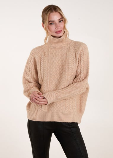 Blue Vanilla Stone High Neck Cable Knit Jumper