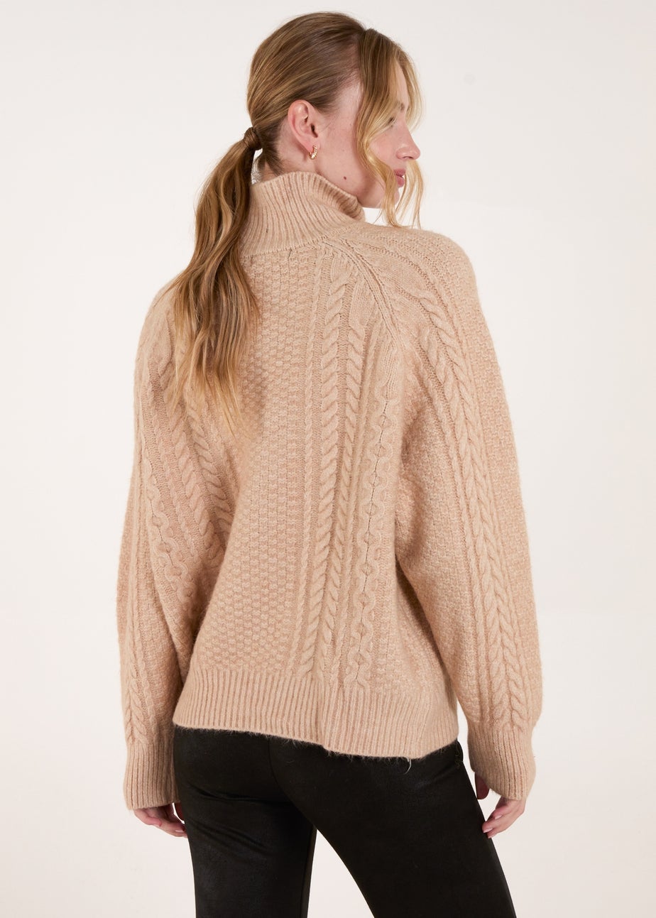 Blue Vanilla Stone High Neck Cable Knit Jumper