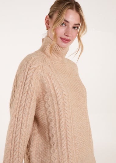 Blue Vanilla Stone High Neck Cable Knit Jumper