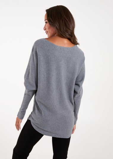 Blue Vanilla Grey Embellished Cat Jumper