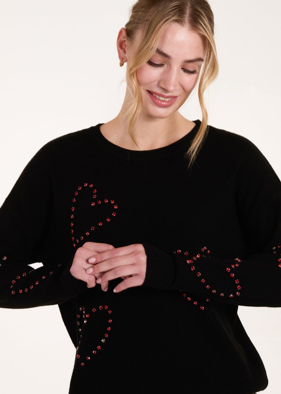 Blue Vanilla Black Rhinestone Heart Jumper