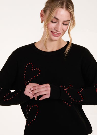 Blue Vanilla Black Rhinestone Heart Jumper