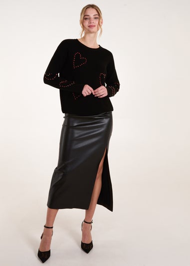 Blue Vanilla Black Rhinestone Heart Jumper