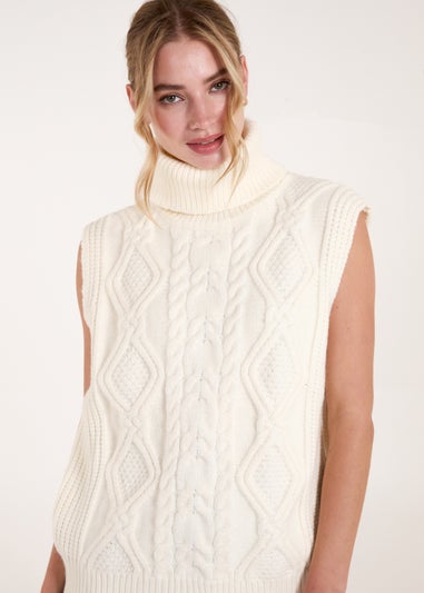 Blue Vanilla Ivory Roll Neck Cable Knit Vest