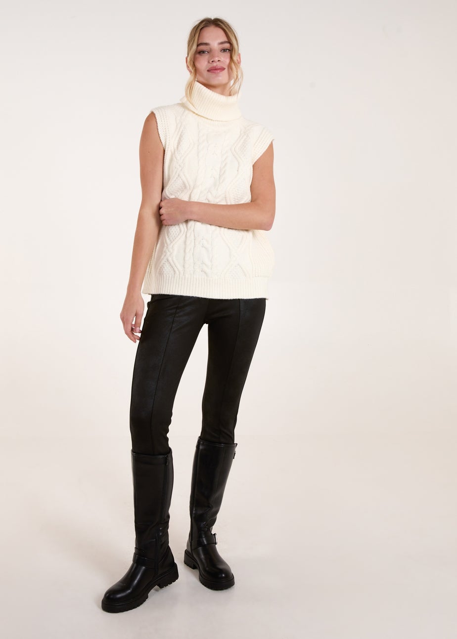 Blue Vanilla Ivory Roll Neck Cable Knit Vest