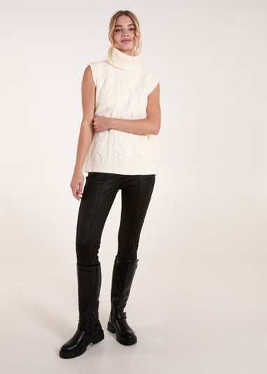 Blue Vanilla Ivory Roll Neck Cable Knit Vest