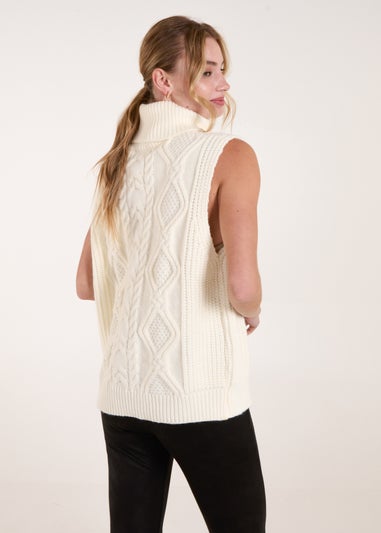 Blue Vanilla Ivory Roll Neck Cable Knit Vest