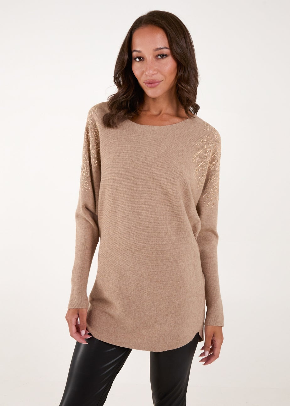 Blue Vanilla Brown Embellished Shoulder Jumper