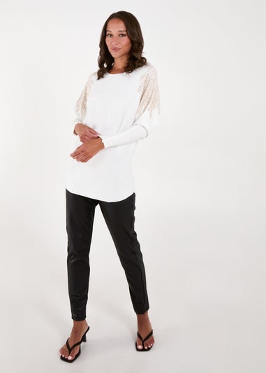 Blue Vanilla Ivory Embellished Shoulder Jumper