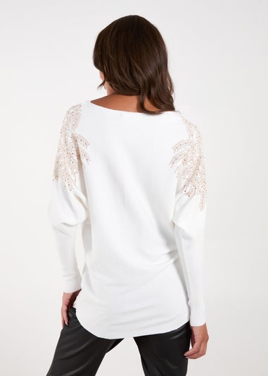 Blue Vanilla Ivory Embellished Shoulder Jumper