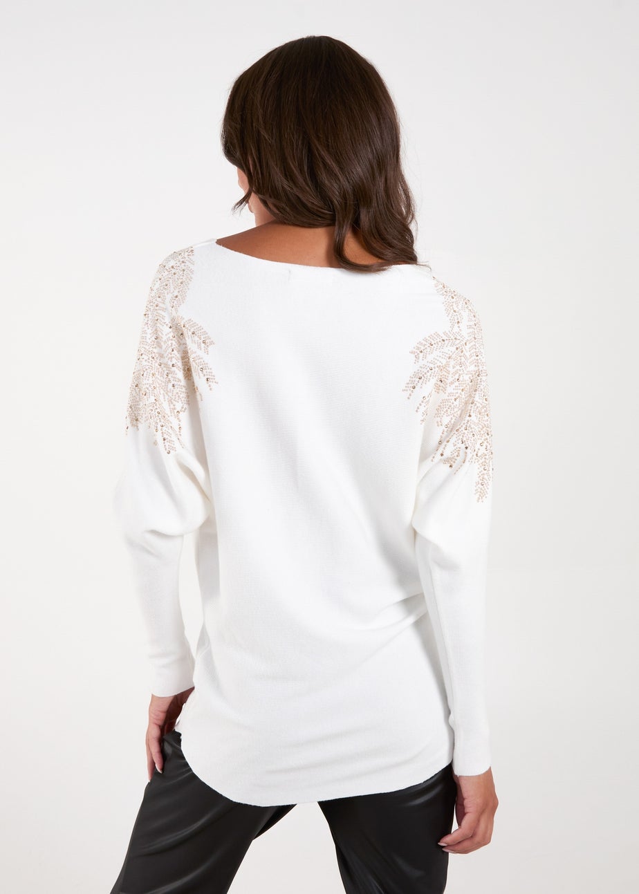 Blue Vanilla Ivory Embellished Shoulder Jumper
