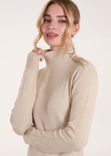 Blue Vanilla Stone Roll Neck Ribbed Jumper Dresss