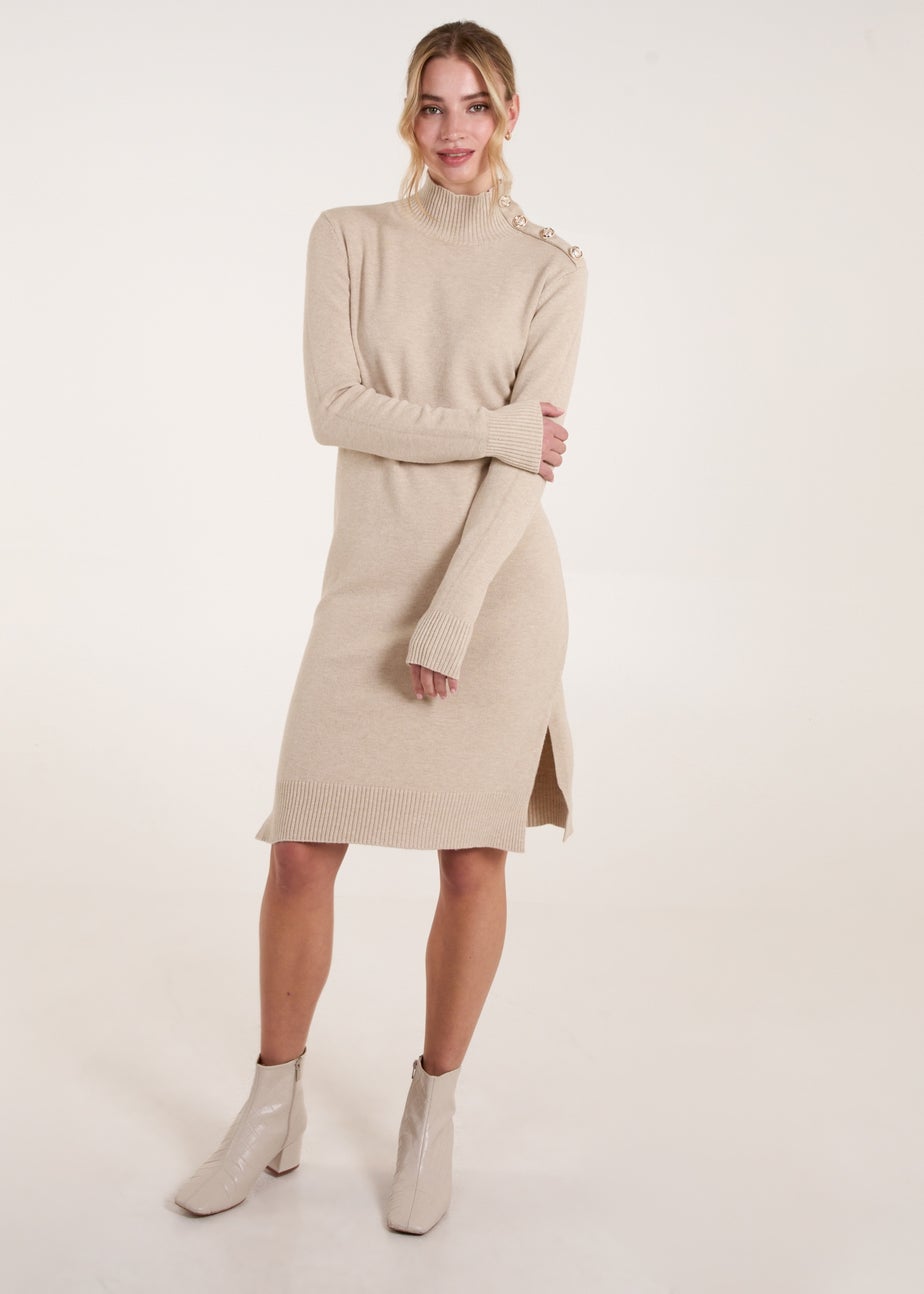 Blue Vanilla Stone Roll Neck Ribbed Jumper Dresss