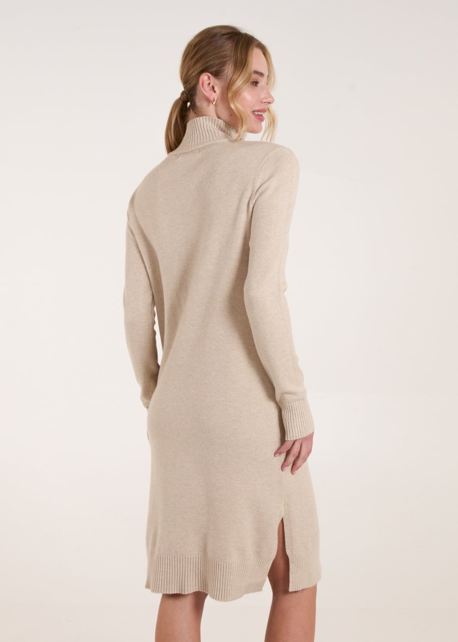 Blue Vanilla Stone Roll Neck Ribbed Jumper Dresss