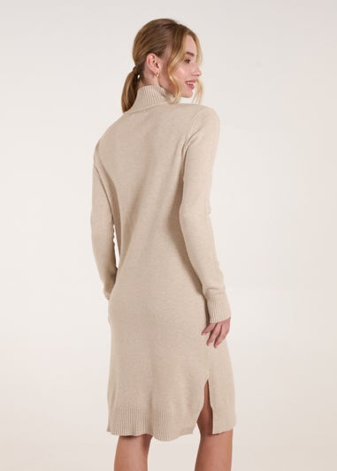 Blue Vanilla Stone Roll Neck Ribbed Jumper Dresss