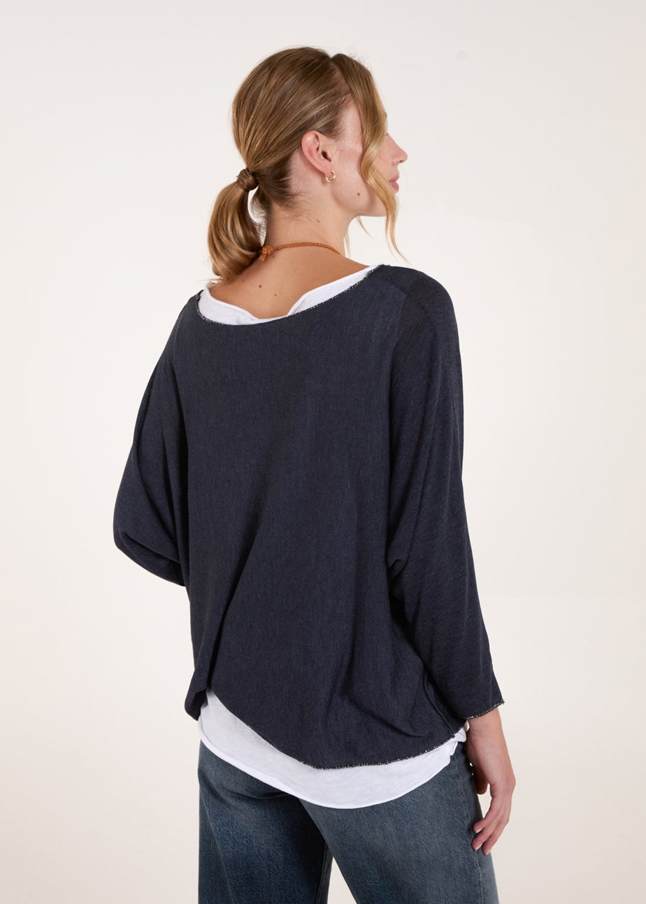 Blue Vanilla Navy 2 In 1 Batwing Top