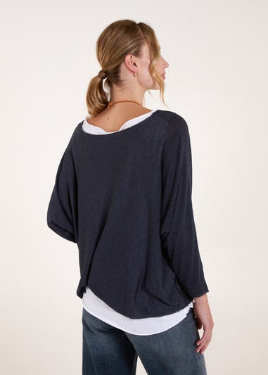 Blue Vanilla Navy 2 In 1 Batwing Top