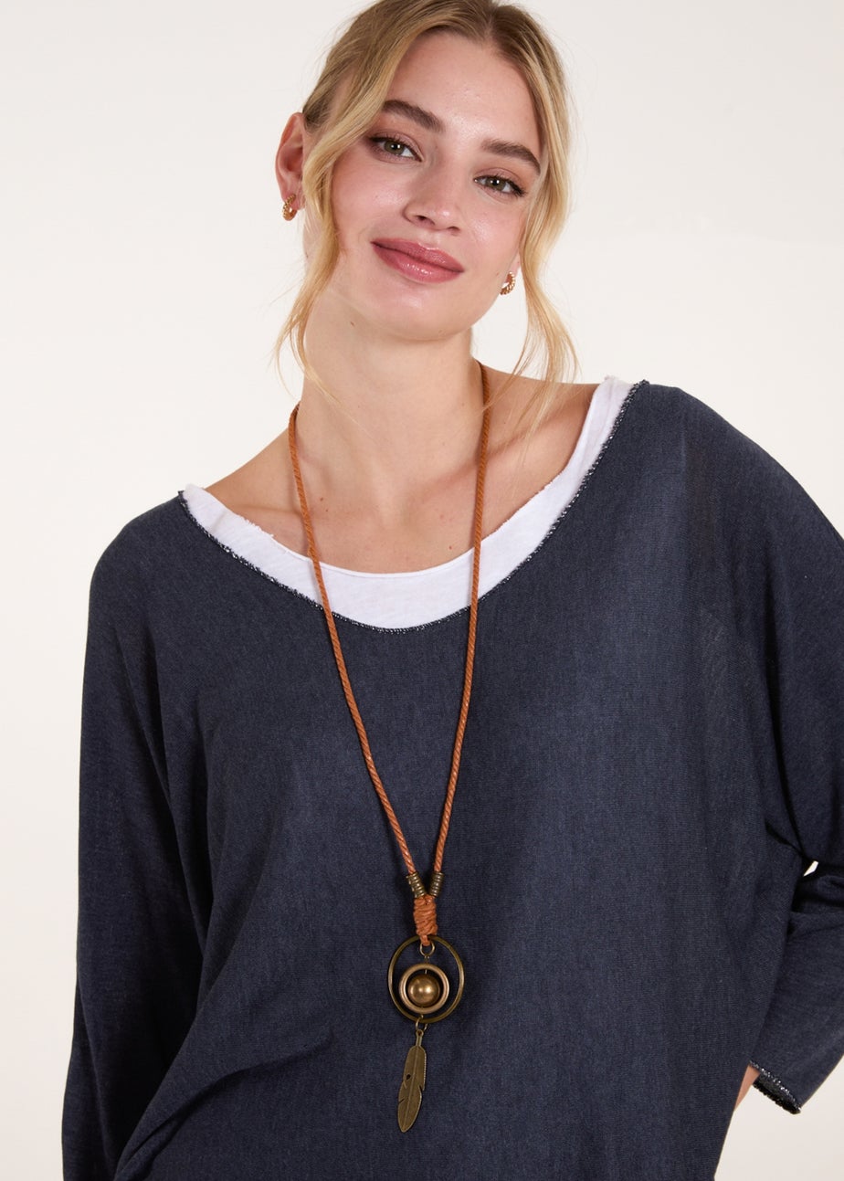 Blue Vanilla Navy 2 In 1 Batwing Top