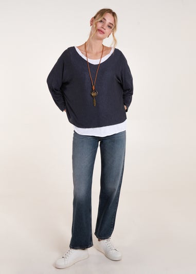 Blue Vanilla Navy 2 In 1 Batwing Top