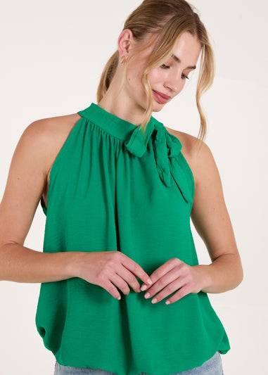 Blue Vanilla Green Pussybow Sleeveless Top