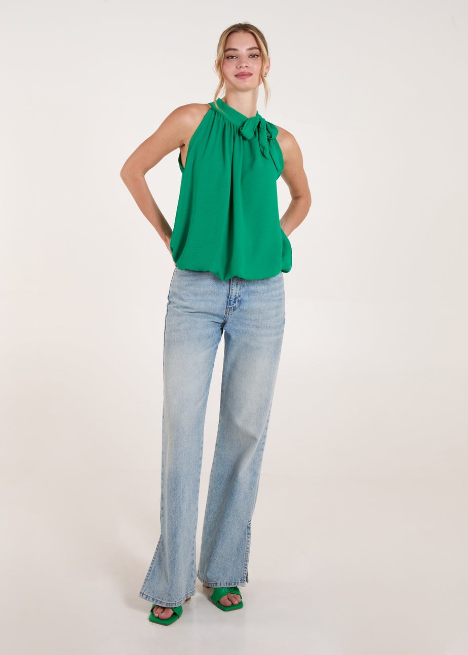 Blue Vanilla Green Pussybow Sleeveless Top