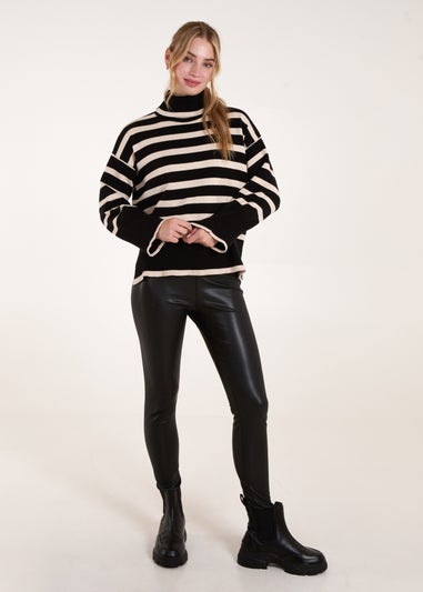 Blue Vanilla Black Wide Stripe Roll Neck Jumper