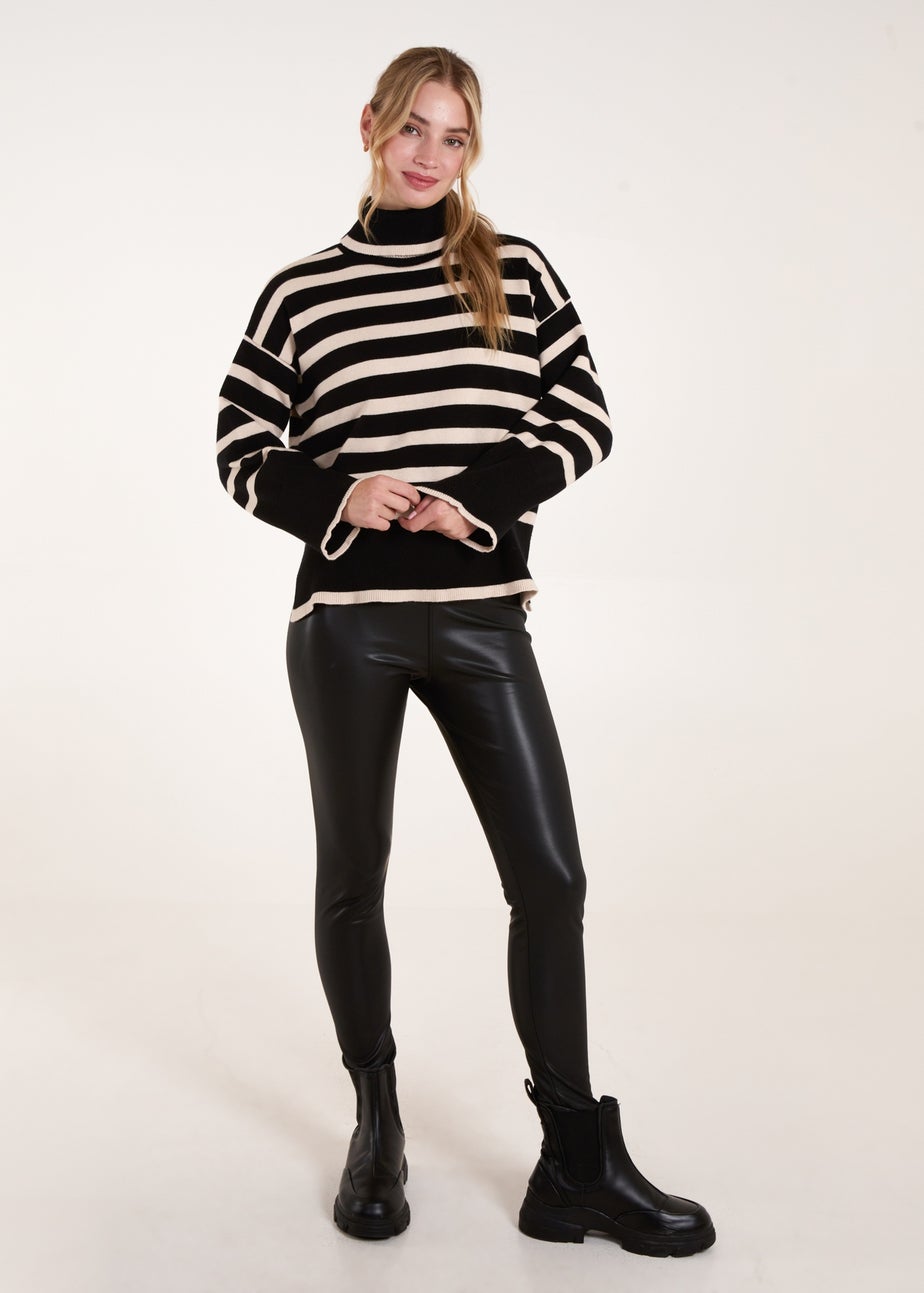Blue Vanilla Black Wide Stripe Roll Neck Jumper